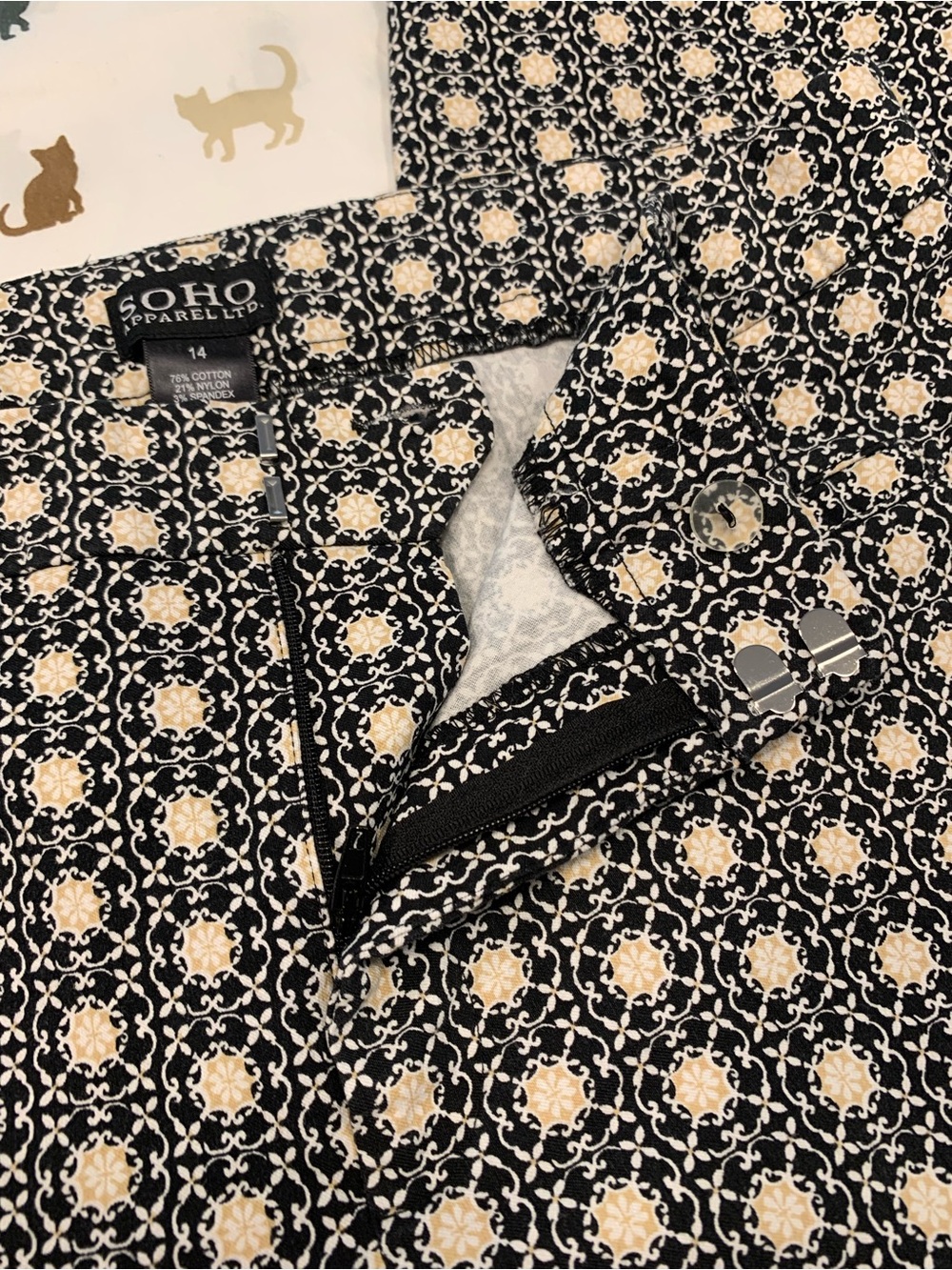 Soho Apparel Black and Cream Tile Print Ankle Dress Pants - Picture 5 of 6